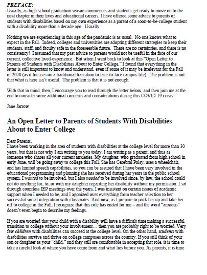 Letter to Parents of SWD